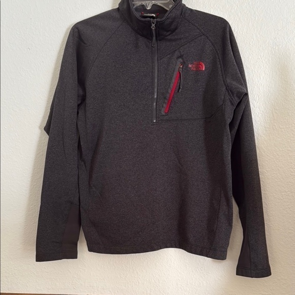 Mens The North Face Heathered Gray & Red Fleece Lined Quarter Zip Medium
